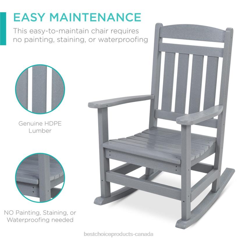 4LT21317 Gray Best Choice Products All-Weather Indoor Outdoor Porch Rocking Chair w/ 300lb Weight Capacity