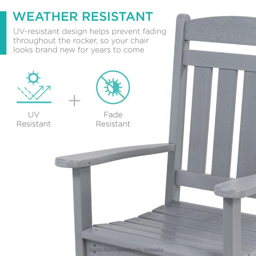4LT21317 Gray Best Choice Products All-Weather Indoor Outdoor Porch Rocking Chair w/ 300lb Weight Capacity