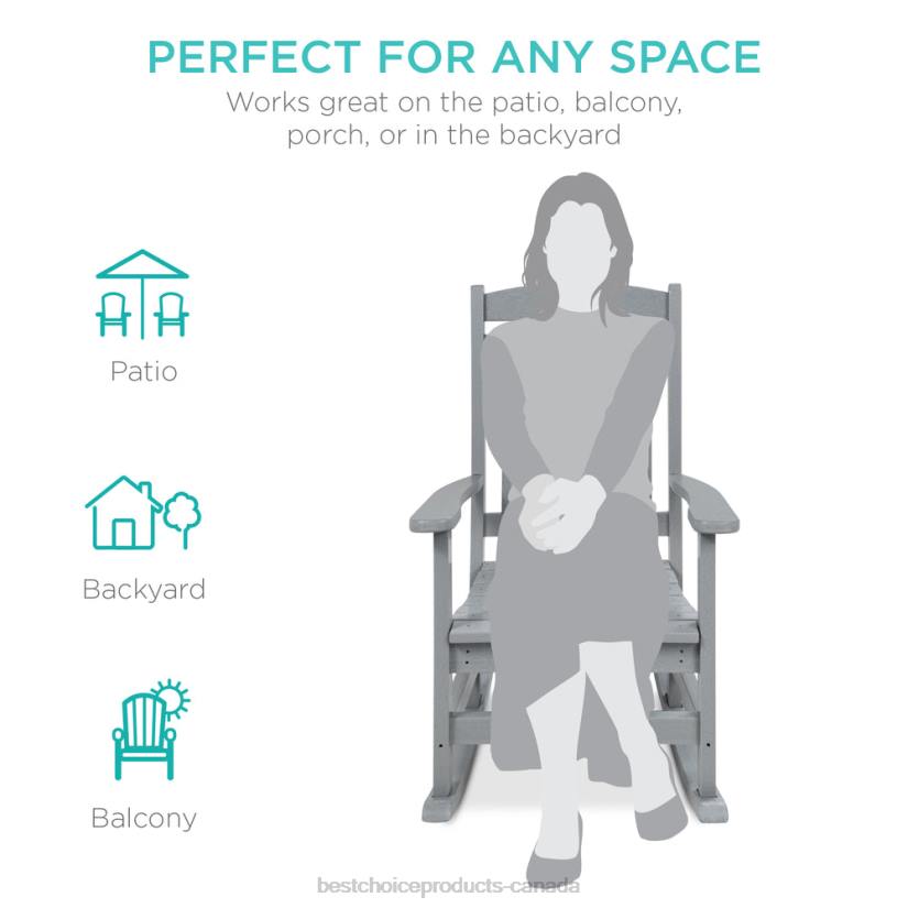 4LT21317 Gray Best Choice Products All-Weather Indoor Outdoor Porch Rocking Chair w/ 300lb Weight Capacity