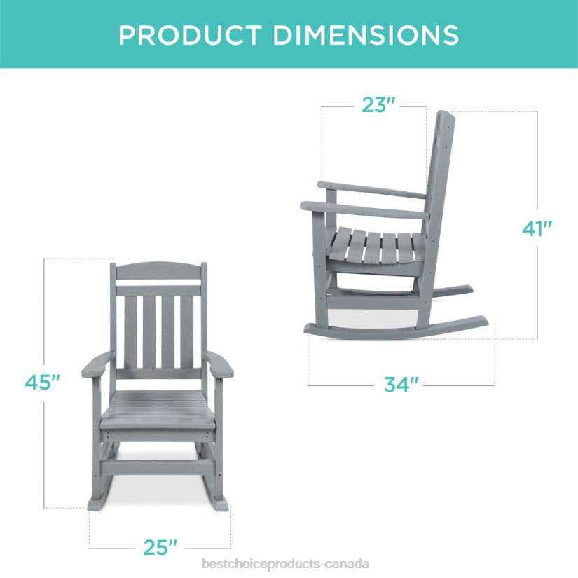 4LT21317 Gray Best Choice Products All-Weather Indoor Outdoor Porch Rocking Chair w/ 300lb Weight Capacity