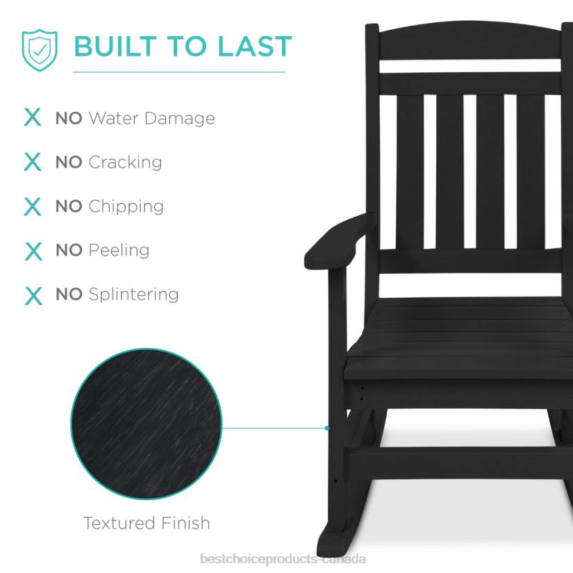 4LT21318 Black Best Choice Products All-Weather Indoor Outdoor Porch Rocking Chair w/ 300lb Weight Capacity