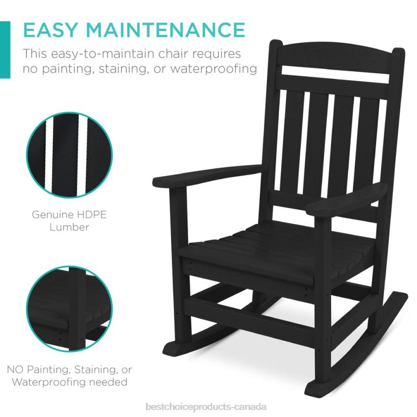 4LT21318 Black Best Choice Products All-Weather Indoor Outdoor Porch Rocking Chair w/ 300lb Weight Capacity