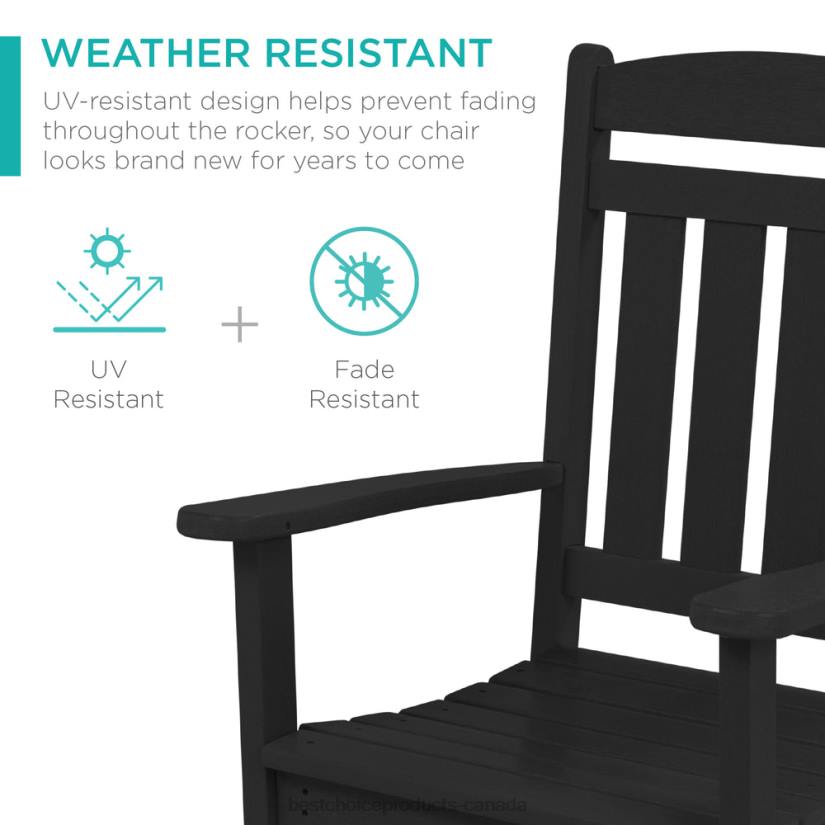 4LT21318 Black Best Choice Products All-Weather Indoor Outdoor Porch Rocking Chair w/ 300lb Weight Capacity