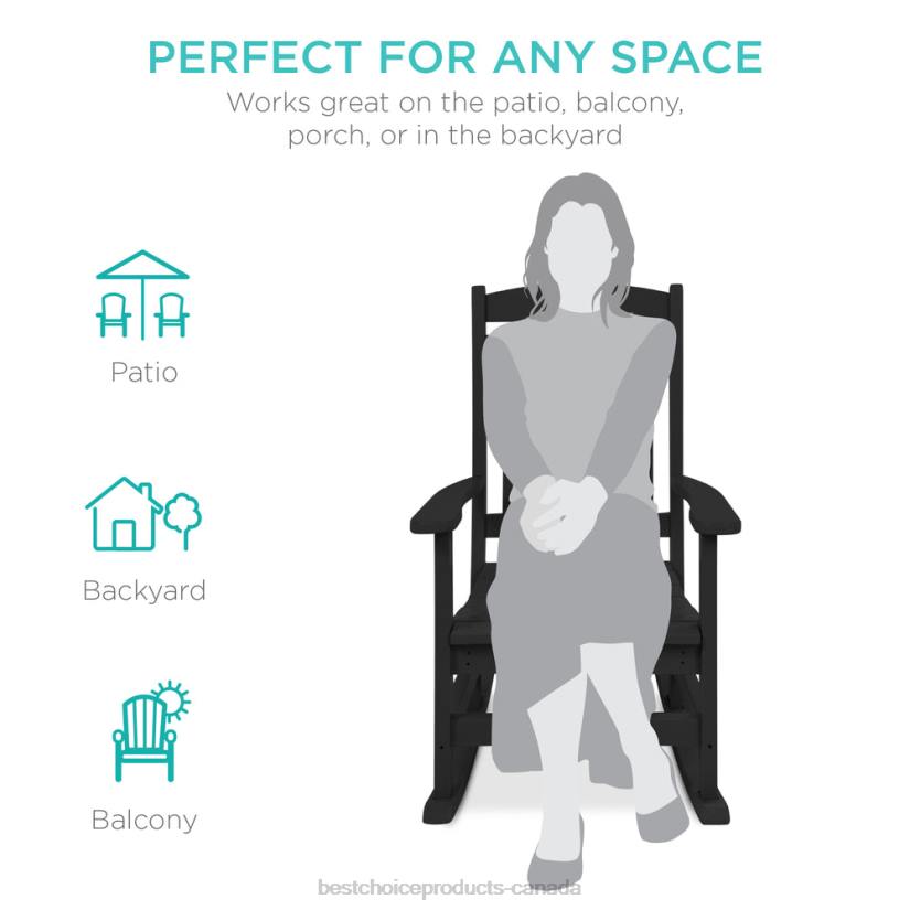 4LT21318 Black Best Choice Products All-Weather Indoor Outdoor Porch Rocking Chair w/ 300lb Weight Capacity