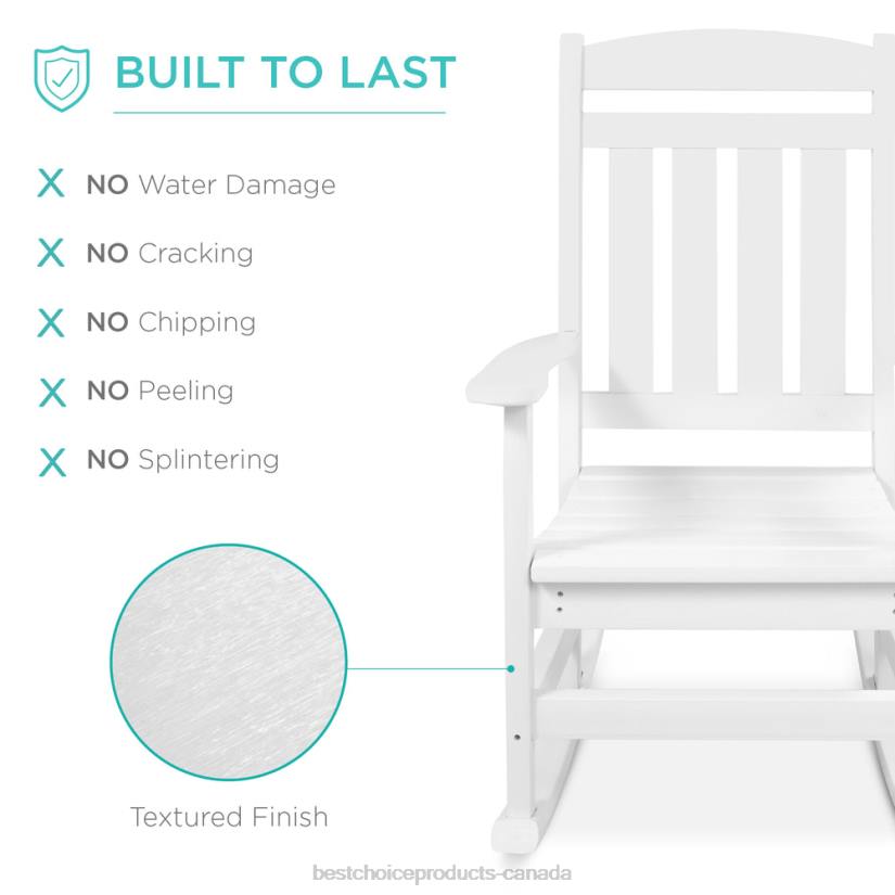 4LT21319 White Best Choice Products All-Weather Indoor Outdoor Porch Rocking Chair w/ 300lb Weight Capacity