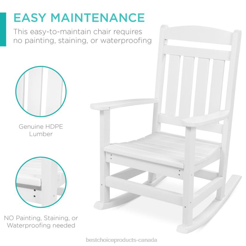 4LT21319 White Best Choice Products All-Weather Indoor Outdoor Porch Rocking Chair w/ 300lb Weight Capacity