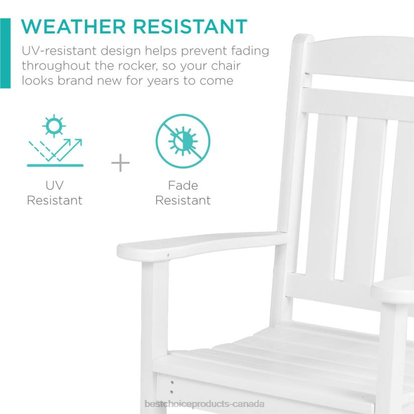 4LT21319 White Best Choice Products All-Weather Indoor Outdoor Porch Rocking Chair w/ 300lb Weight Capacity
