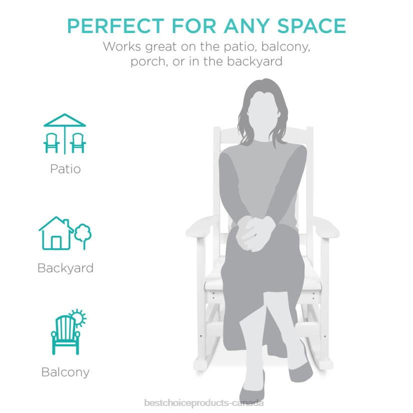 4LT21319 White Best Choice Products All-Weather Indoor Outdoor Porch Rocking Chair w/ 300lb Weight Capacity