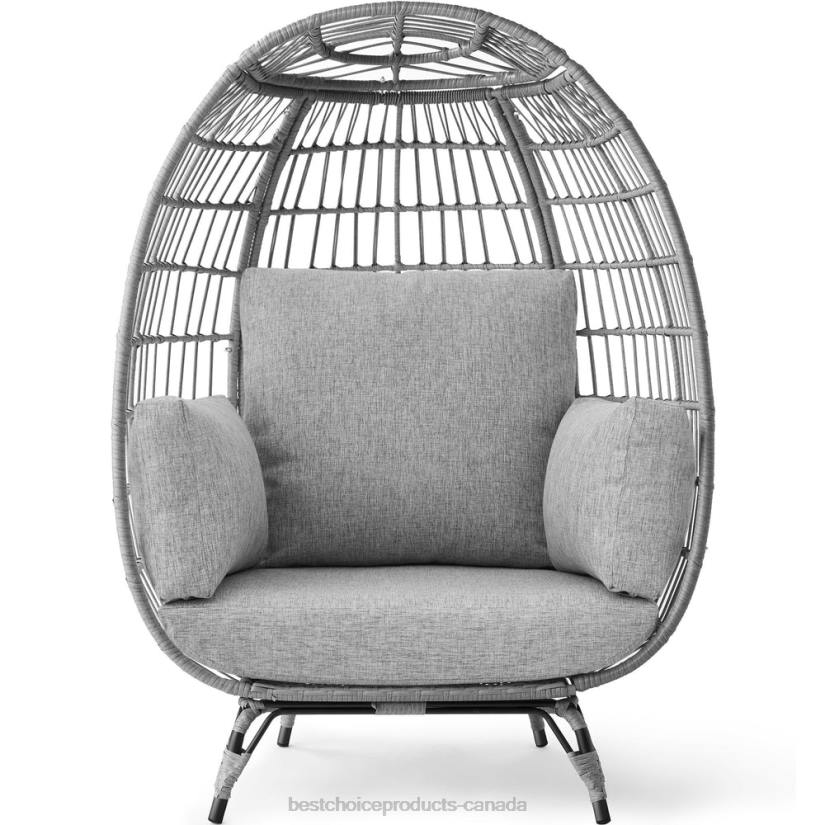 4LT21321 Gray/Heather Gray Best Choice Products Wicker Egg Chair Oversized Indoor Outdoor Patio Lounger
