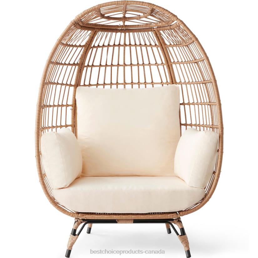 4LT21322 Ivory Best Choice Products Wicker Egg Chair Oversized Indoor Outdoor Patio Lounger