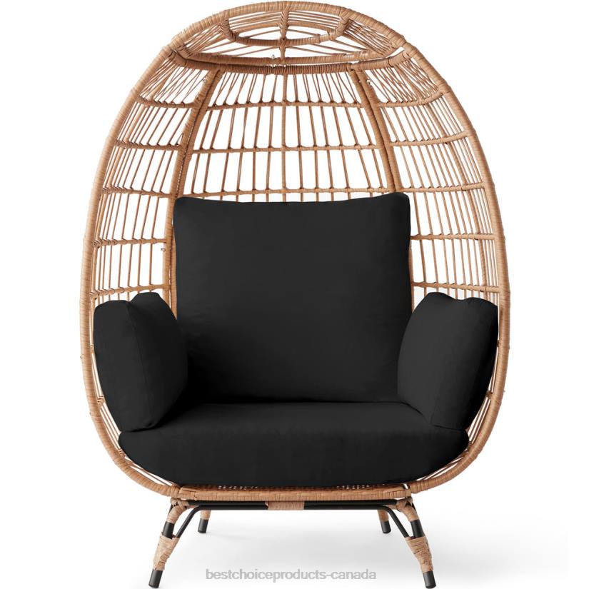 4LT21323 Black Best Choice Products Wicker Egg Chair Oversized Indoor Outdoor Patio Lounger