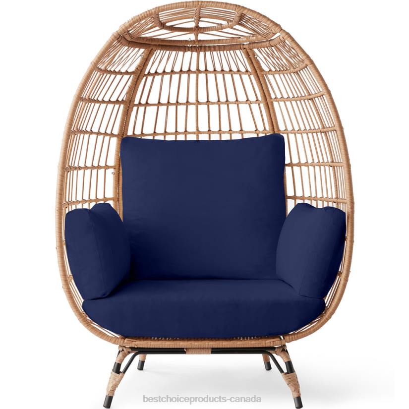 4LT21324 Navy Best Choice Products Wicker Egg Chair Oversized Indoor Outdoor Patio Lounger