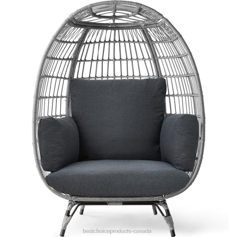 4LT21325 Gray/Charcoal Best Choice Products Wicker Egg Chair Oversized Indoor Outdoor Patio Lounger