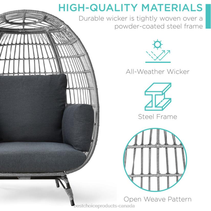 4LT21325 Gray/Charcoal Best Choice Products Wicker Egg Chair Oversized Indoor Outdoor Patio Lounger