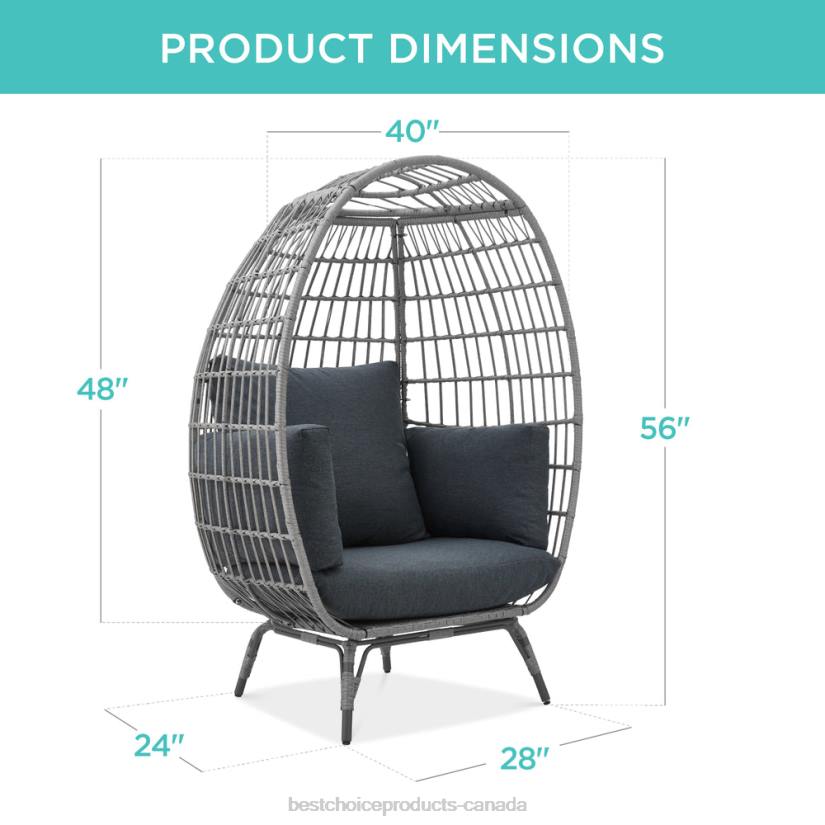 4LT21325 Gray/Charcoal Best Choice Products Wicker Egg Chair Oversized Indoor Outdoor Patio Lounger