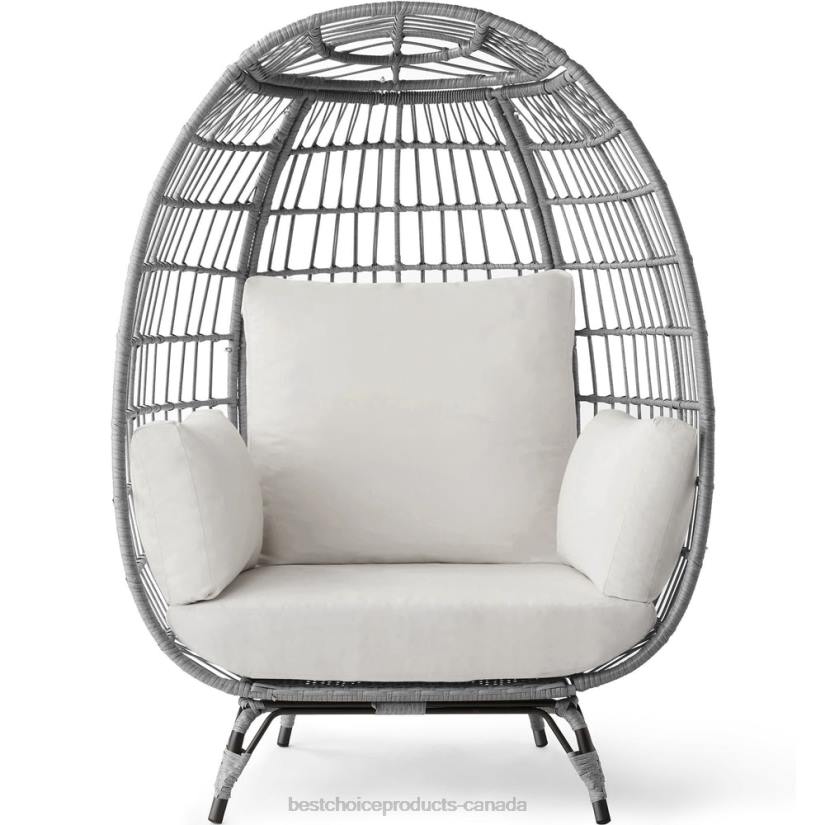 4LT21326 Gray/White Sand Best Choice Products Wicker Egg Chair Oversized Indoor Outdoor Patio Lounger