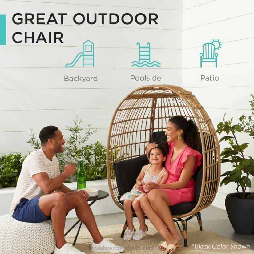 4LT21326 Gray/White Sand Best Choice Products Wicker Egg Chair Oversized Indoor Outdoor Patio Lounger