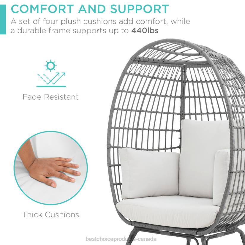 4LT21326 Gray/White Sand Best Choice Products Wicker Egg Chair Oversized Indoor Outdoor Patio Lounger