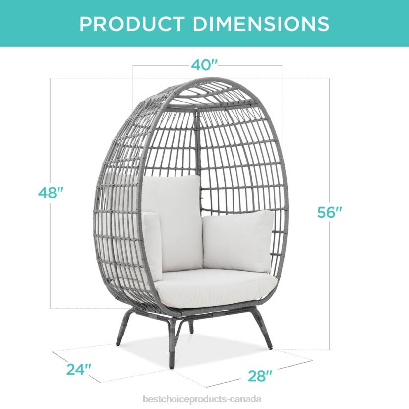 4LT21326 Gray/White Sand Best Choice Products Wicker Egg Chair Oversized Indoor Outdoor Patio Lounger