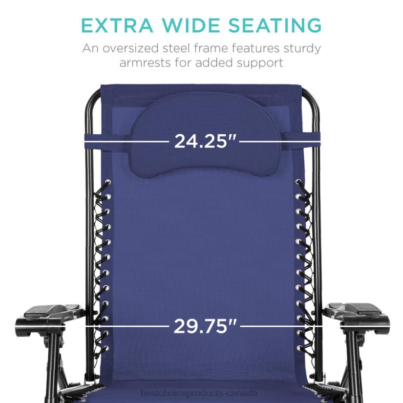 4LT21327 Navy Best Choice Products Oversized Reclining Zero Gravity Chair Lounger w/ Cup Holder, Pillow