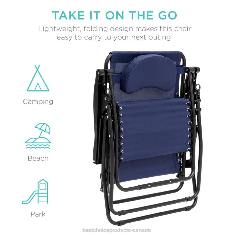 4LT21327 Navy Best Choice Products Oversized Reclining Zero Gravity Chair Lounger w/ Cup Holder, Pillow