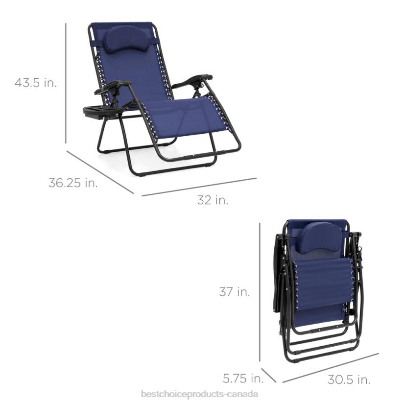 4LT21327 Navy Best Choice Products Oversized Reclining Zero Gravity Chair Lounger w/ Cup Holder, Pillow