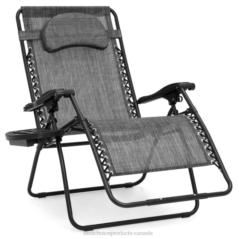 4LT21328 Gray Best Choice Products Oversized Reclining Zero Gravity Chair Lounger w/ Cup Holder, Pillow