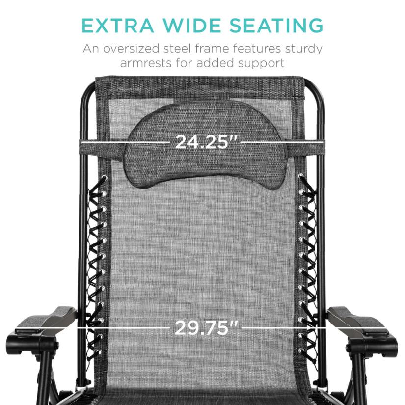 4LT21328 Gray Best Choice Products Oversized Reclining Zero Gravity Chair Lounger w/ Cup Holder, Pillow