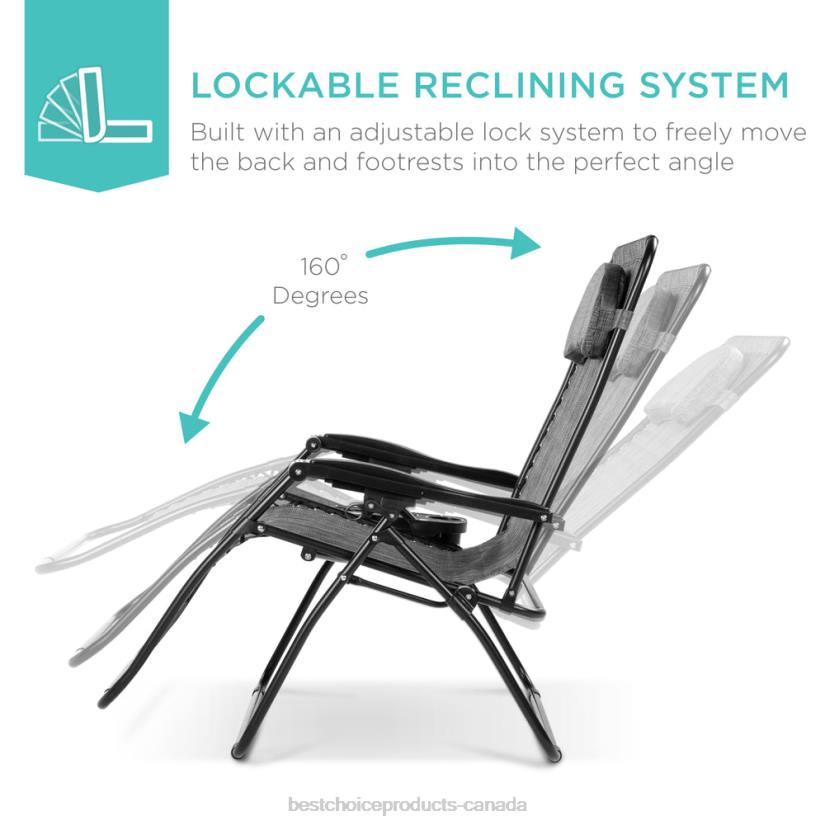 4LT21328 Gray Best Choice Products Oversized Reclining Zero Gravity Chair Lounger w/ Cup Holder, Pillow