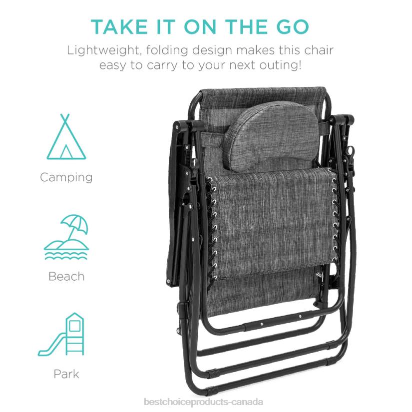 4LT21328 Gray Best Choice Products Oversized Reclining Zero Gravity Chair Lounger w/ Cup Holder, Pillow