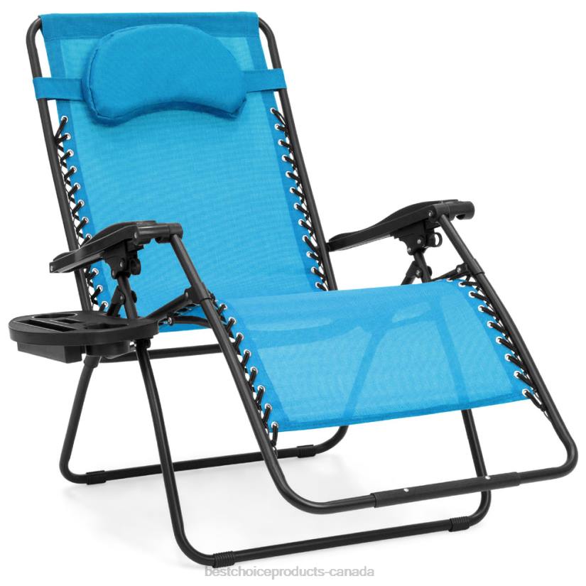 4LT21329 Light Blue Best Choice Products Oversized Reclining Zero Gravity Chair Lounger w/ Cup Holder, Pillow