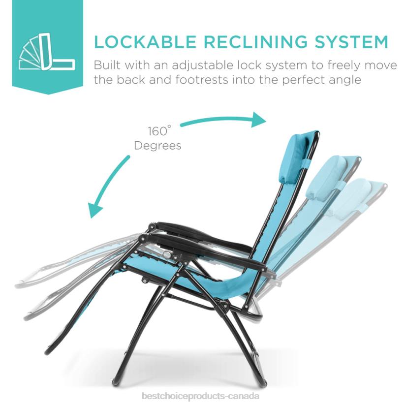 4LT21329 Light Blue Best Choice Products Oversized Reclining Zero Gravity Chair Lounger w/ Cup Holder, Pillow