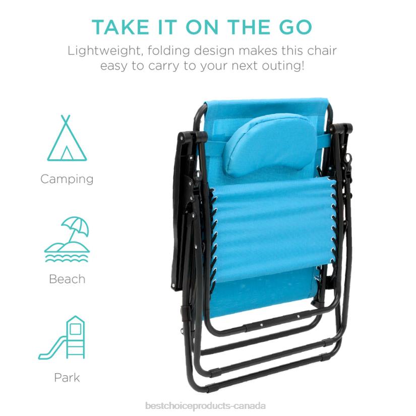 4LT21329 Light Blue Best Choice Products Oversized Reclining Zero Gravity Chair Lounger w/ Cup Holder, Pillow