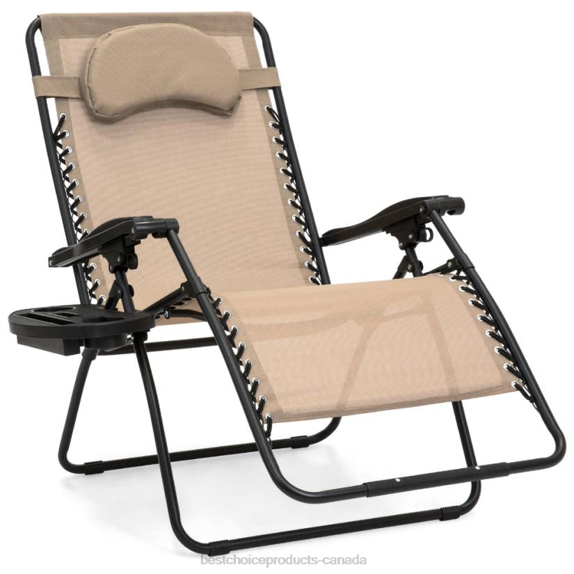 4LT21330 Tan Best Choice Products Oversized Reclining Zero Gravity Chair Lounger w/ Cup Holder, Pillow