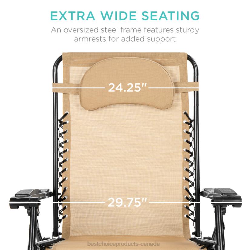 4LT21330 Tan Best Choice Products Oversized Reclining Zero Gravity Chair Lounger w/ Cup Holder, Pillow