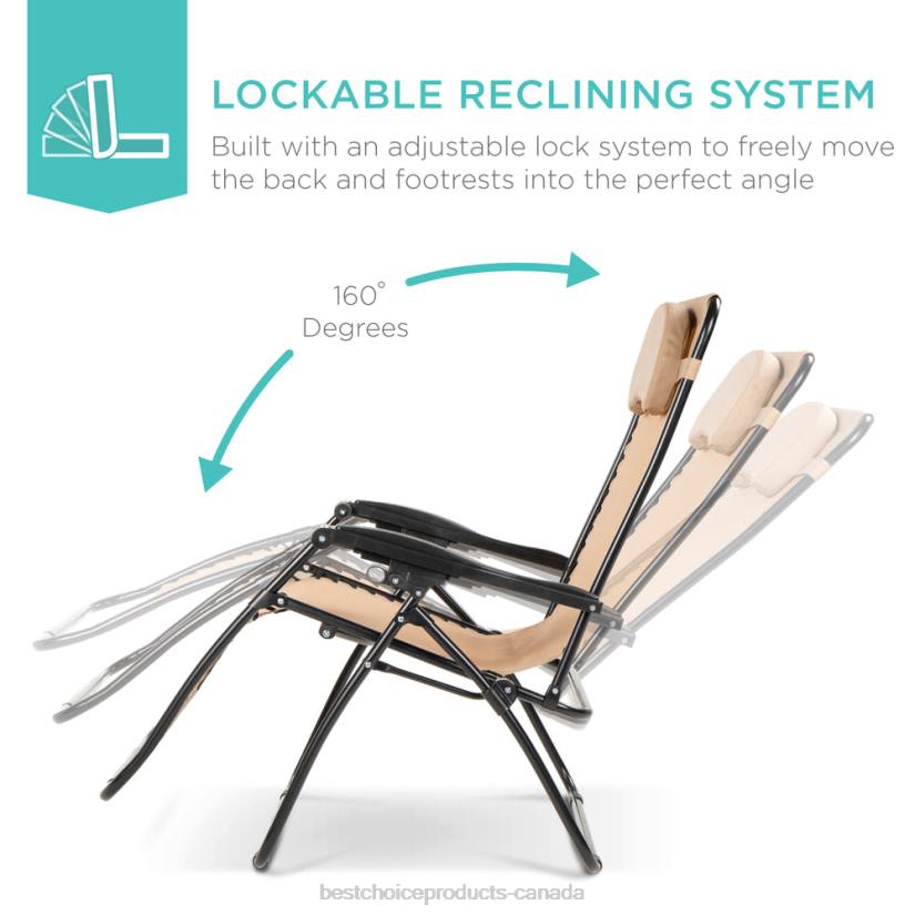 4LT21330 Tan Best Choice Products Oversized Reclining Zero Gravity Chair Lounger w/ Cup Holder, Pillow