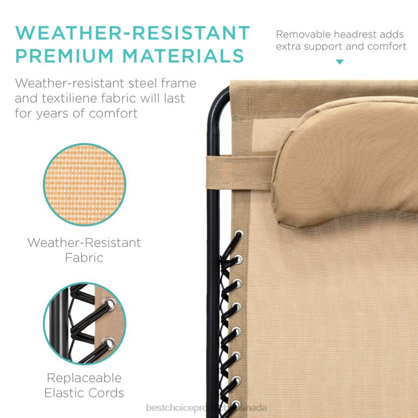 4LT21330 Tan Best Choice Products Oversized Reclining Zero Gravity Chair Lounger w/ Cup Holder, Pillow