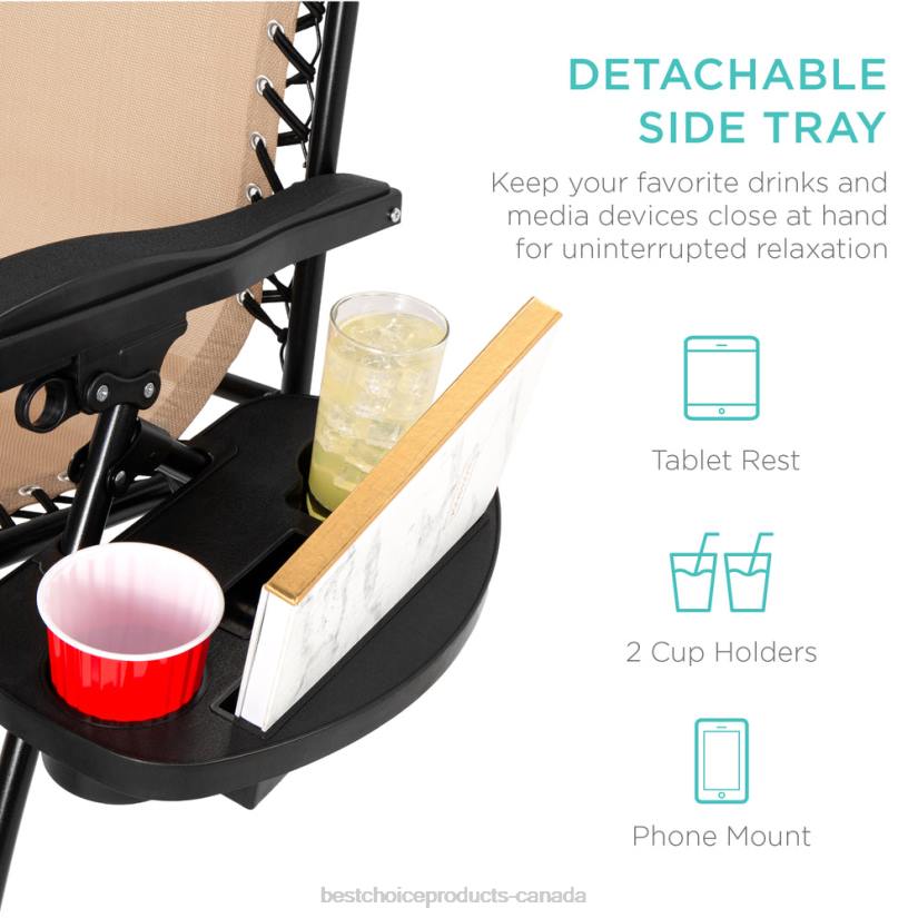 4LT21330 Tan Best Choice Products Oversized Reclining Zero Gravity Chair Lounger w/ Cup Holder, Pillow