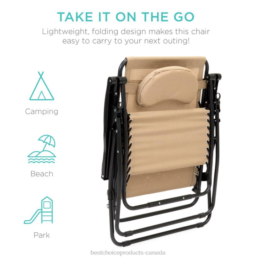 4LT21330 Tan Best Choice Products Oversized Reclining Zero Gravity Chair Lounger w/ Cup Holder, Pillow