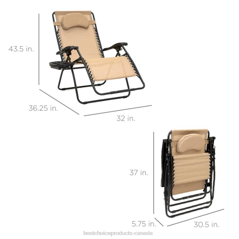4LT21330 Tan Best Choice Products Oversized Reclining Zero Gravity Chair Lounger w/ Cup Holder, Pillow