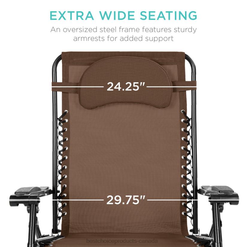 4LT21332 Brown Best Choice Products Oversized Reclining Zero Gravity Chair Lounger w/ Cup Holder, Pillow
