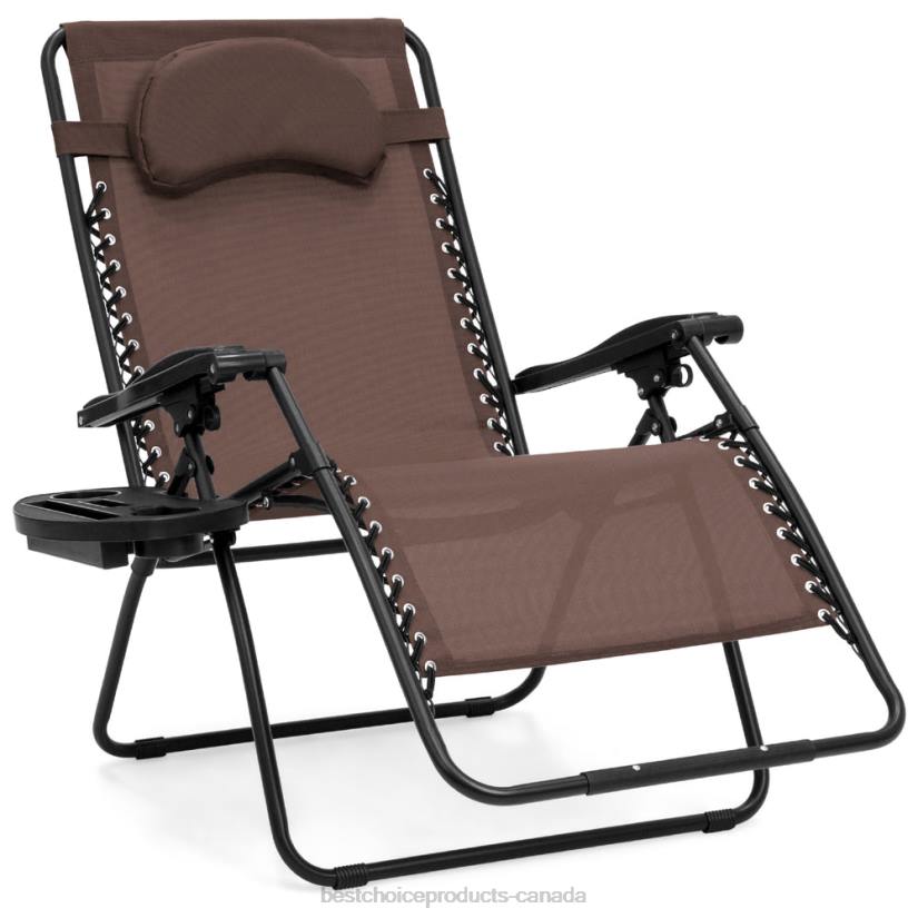 4LT21332 Brown Best Choice Products Oversized Reclining Zero Gravity Chair Lounger w/ Cup Holder, Pillow