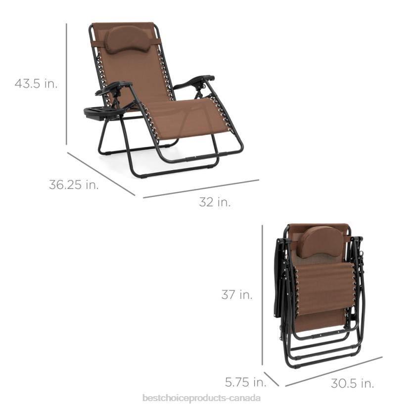4LT21332 Brown Best Choice Products Oversized Reclining Zero Gravity Chair Lounger w/ Cup Holder, Pillow
