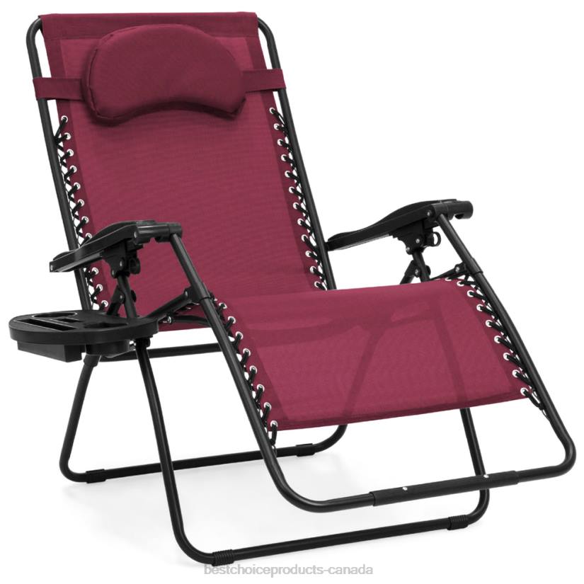4LT21333 Burgundy Best Choice Products Oversized Reclining Zero Gravity Chair Lounger w/ Cup Holder, Pillow