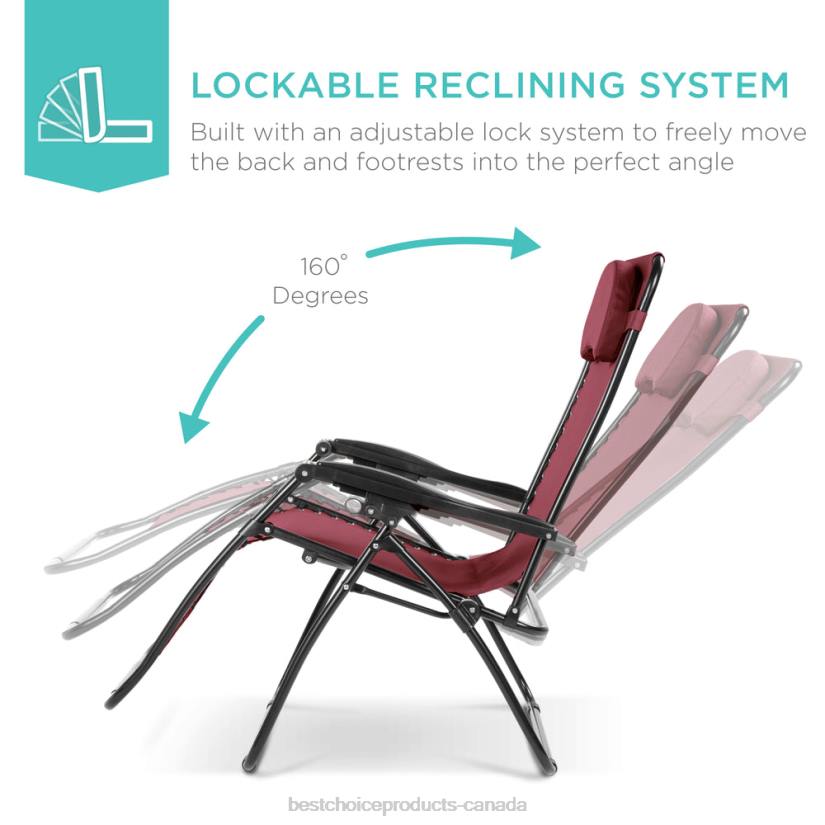 4LT21333 Burgundy Best Choice Products Oversized Reclining Zero Gravity Chair Lounger w/ Cup Holder, Pillow