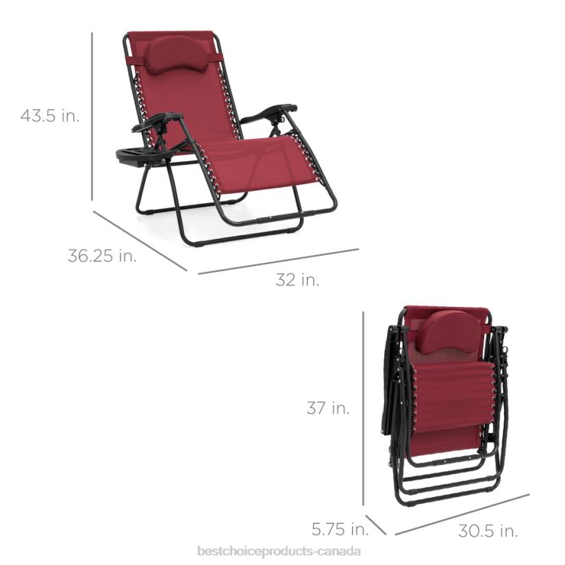 4LT21333 Burgundy Best Choice Products Oversized Reclining Zero Gravity Chair Lounger w/ Cup Holder, Pillow