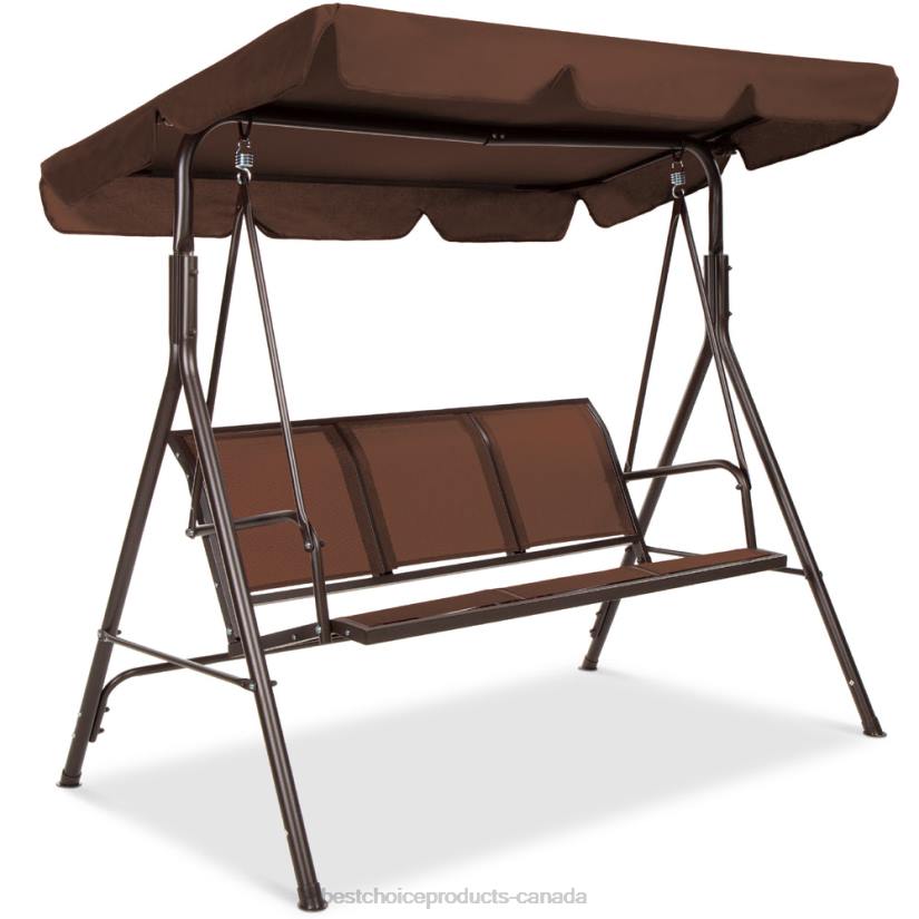 4LT21353 Brown Best Choice Products 2-Seater Outdoor Canopy Swing Glider Bench w/ Textilene Fabric, Steel Frame