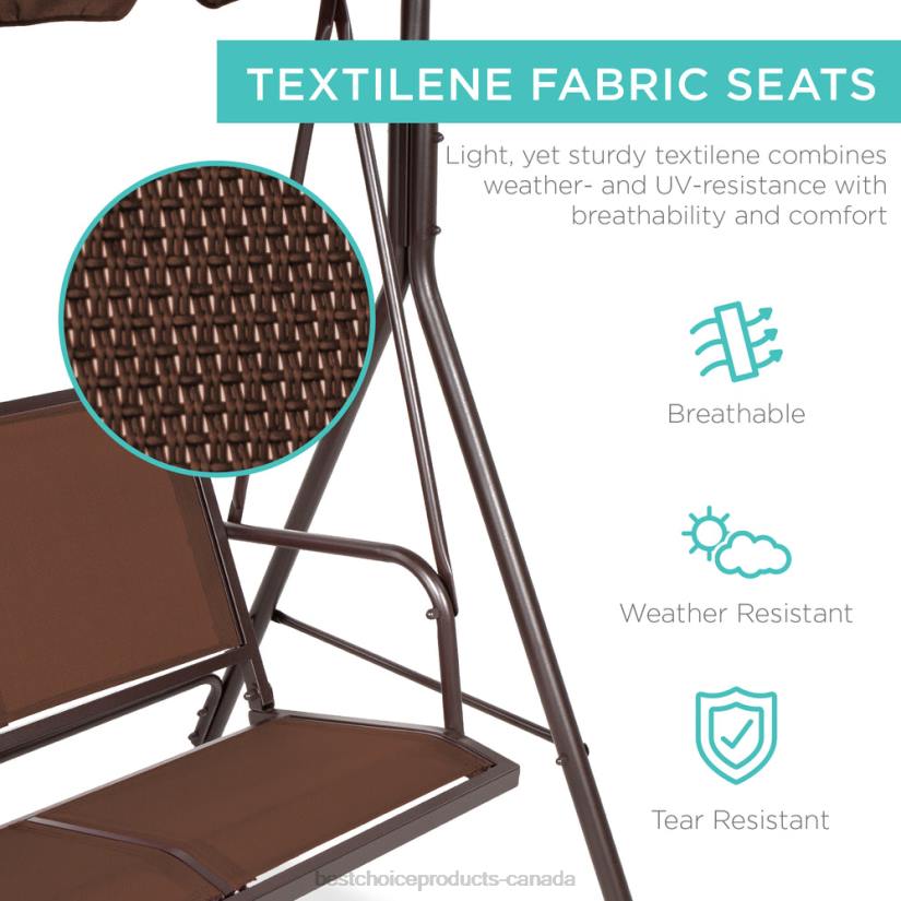 4LT21353 Brown Best Choice Products 2-Seater Outdoor Canopy Swing Glider Bench w/ Textilene Fabric, Steel Frame