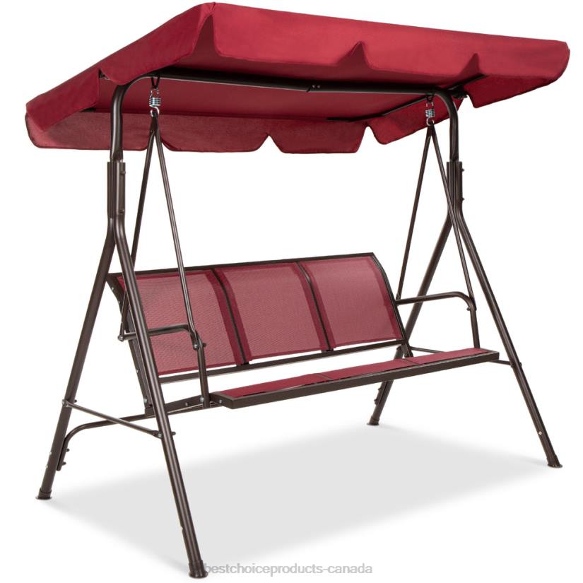 4LT21354 Burgundy/Brown Best Choice Products 2-Seater Outdoor Canopy Swing Glider Bench w/ Textilene Fabric, Steel Frame