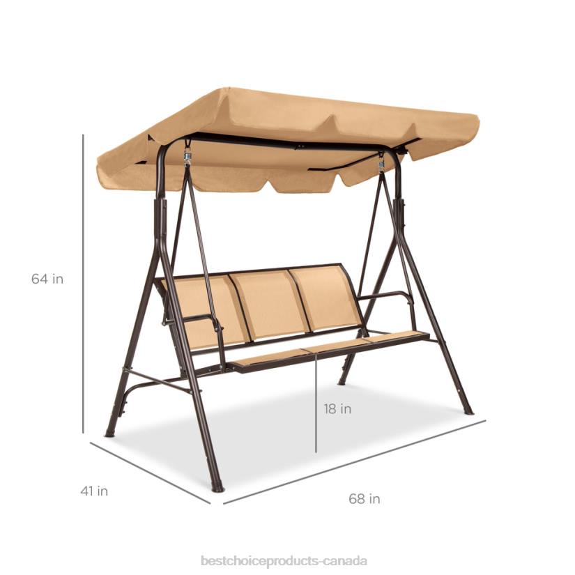 4LT21355 Tan Best Choice Products 2-Seater Outdoor Canopy Swing Glider Bench w/ Textilene Fabric, Steel Frame